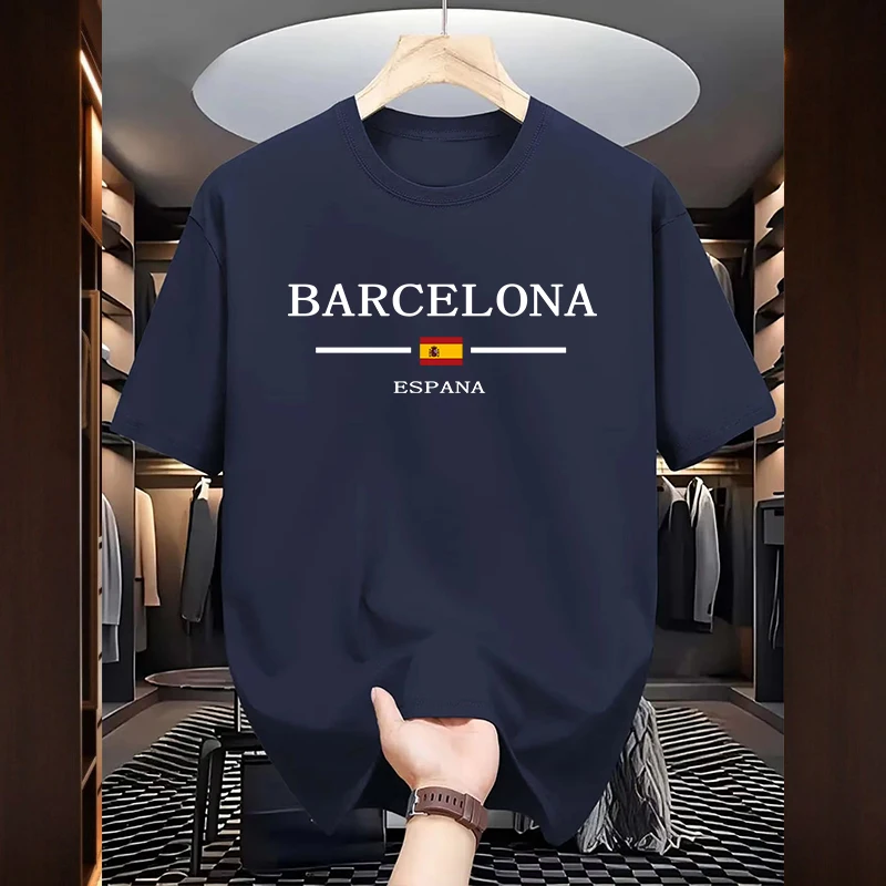 Home Barcelona - บาร์เซโลนาเสื้อยืดพิมพ์ลายสำหรับผู้ชายคุณภาพสูงผ้าฝ้าย 100% คอกลมแขนสั้นเสื้อท็อปส์โฮมกลางแจ้งลำลองเสื้อยืดนุ่มเสื้อผ้าผู้ชาย
