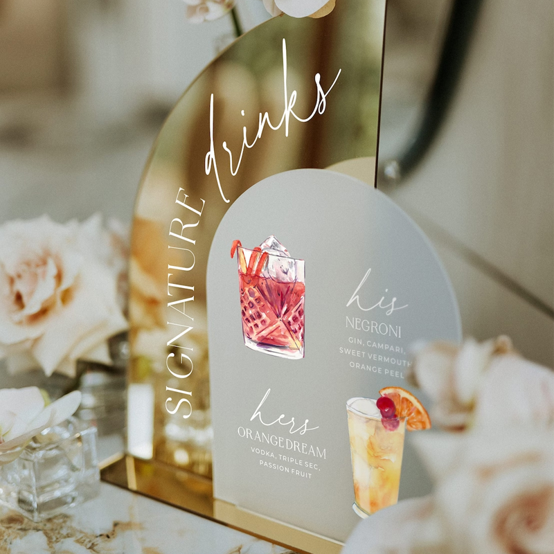 Cocktail Recipe Book - กระจกทองงานแต่งงานป้ายเมนูบาร์,ลายเซ็นเครื่องดื่มป้าย,งานแต่งงานที่กําหนดเองค็อกเทล,ลายเซ็นเครื่องดื่มเมนู,งานแต่งงานตกแต่งตาราง